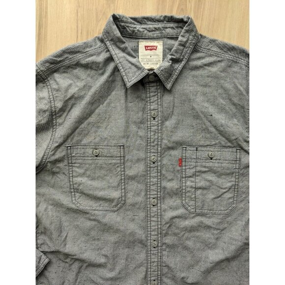 Levis Button Front Collared Shirt Gray Mens Medium - Picture 3 of 12